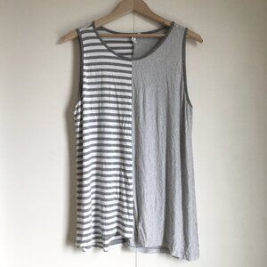 Cable & Gauge Grey & White Asymmetrical Mixed Media Striped Tank M Lagenlook
